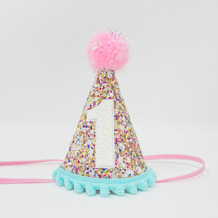 Aqua Trim Confetti Party Hat