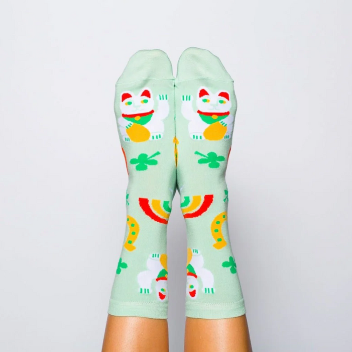 Lucky Cat & Clover Crew Socks