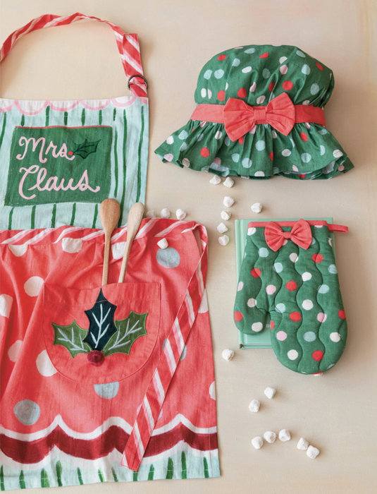 Children's Apron, Chef Hat & Hot Mitt | Mrs.Claus Christmas