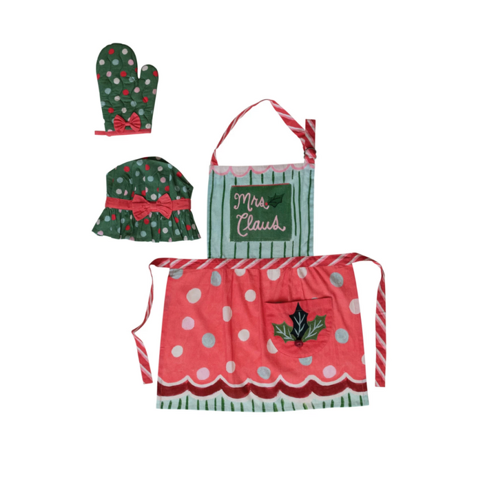 Children's Apron, Chef Hat & Hot Mitt | Mrs.Claus Christmas