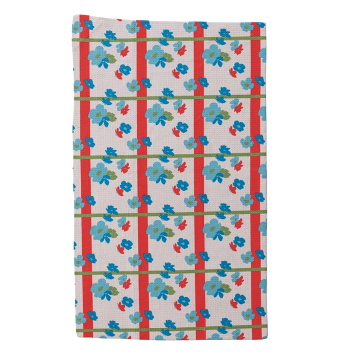 Printed Recycled Microfibre Tea Towel | Floral & Stripe Pattern