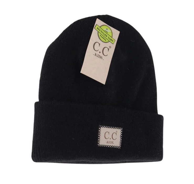 Kids Soft Ribbed Leather Patch C.C. Beanie