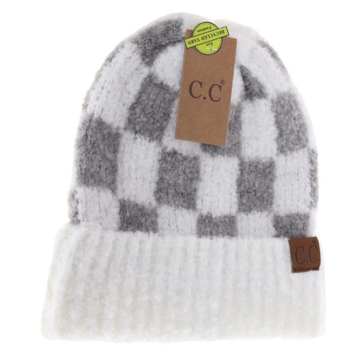 Boucle Checkered Patterned C.C Beanie