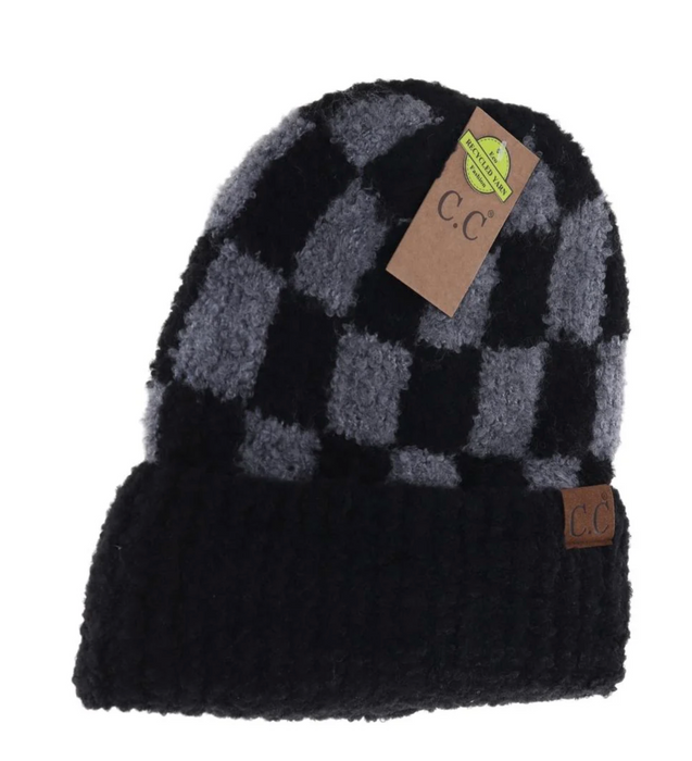 Boucle Checkered Patterned C.C Beanie