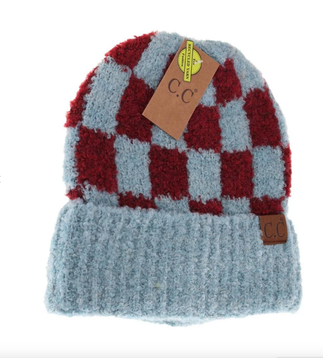 Boucle Checkered Patterned C.C Beanie