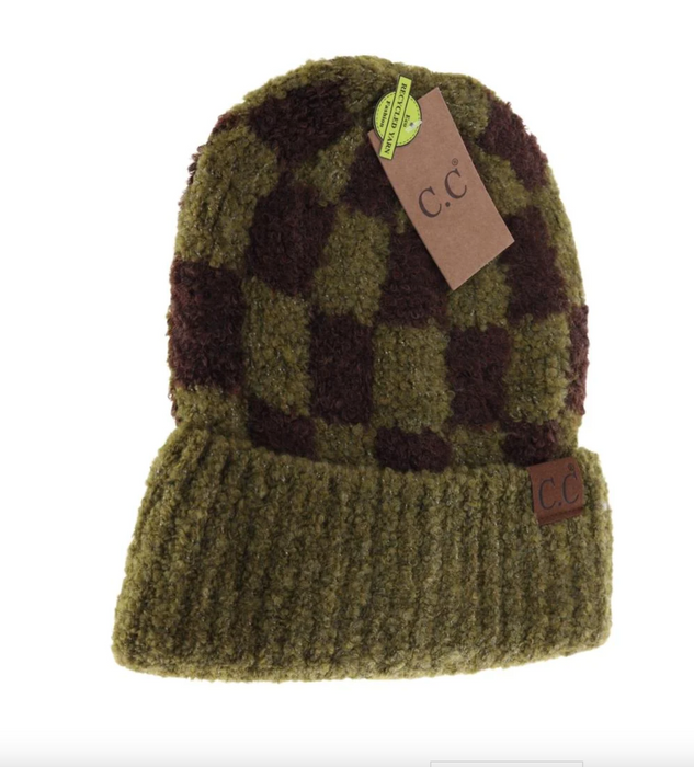 Boucle Checkered Patterned C.C Beanie