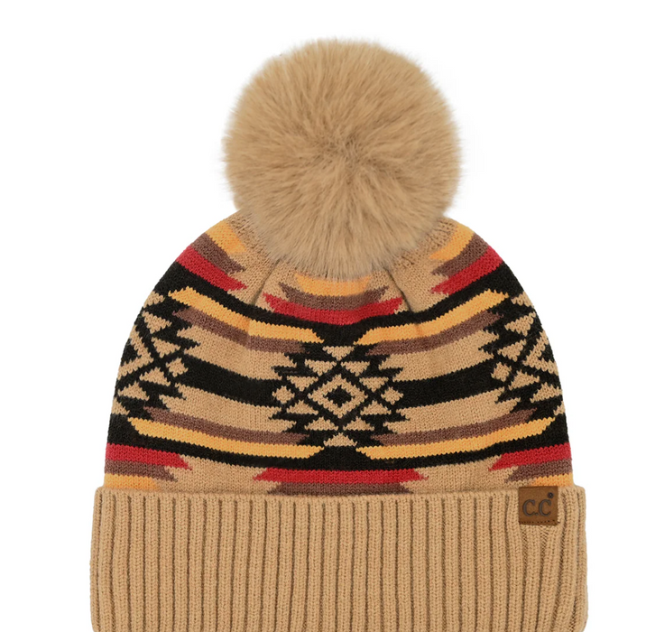 Aztec Patterned C.C Pom Beanie