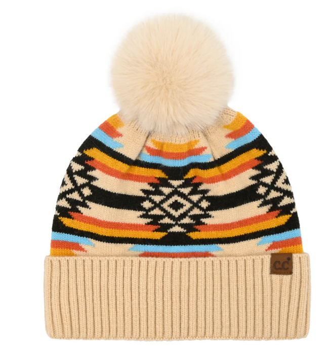 Aztec Patterned C.C Pom Beanie