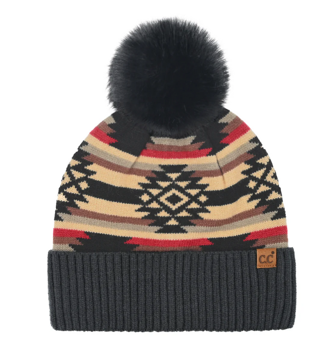 Aztec Patterned C.C Pom Beanie