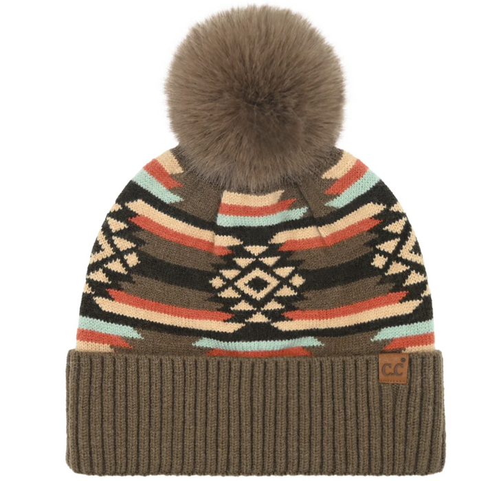 Aztec Patterned C.C Pom Beanie