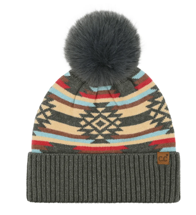 Aztec Patterned C.C Pom Beanie