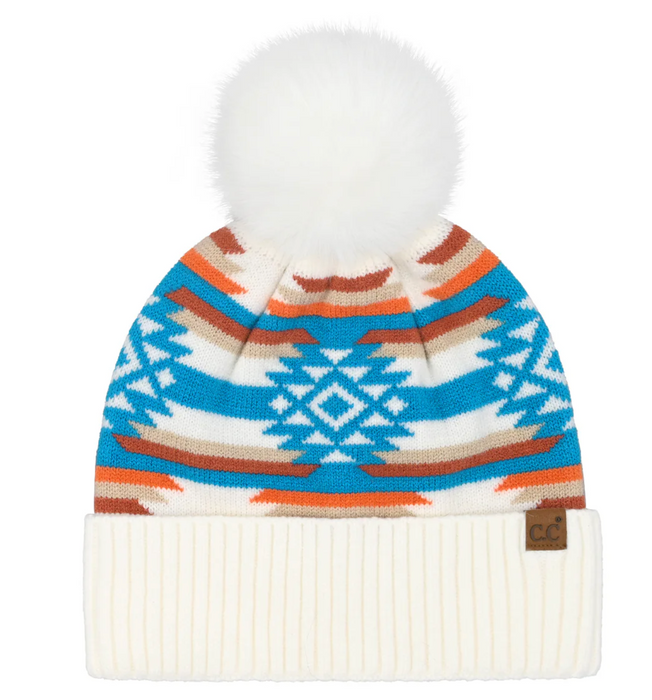 Aztec Patterned C.C Pom Beanie