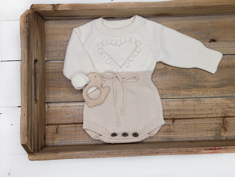 Baby Girl Heart Sweater Romper Knit Outfit