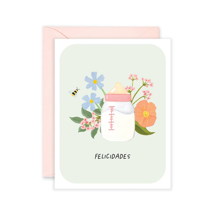 Felicidades Baby Bottle Bloom | Congratulations Baby Card