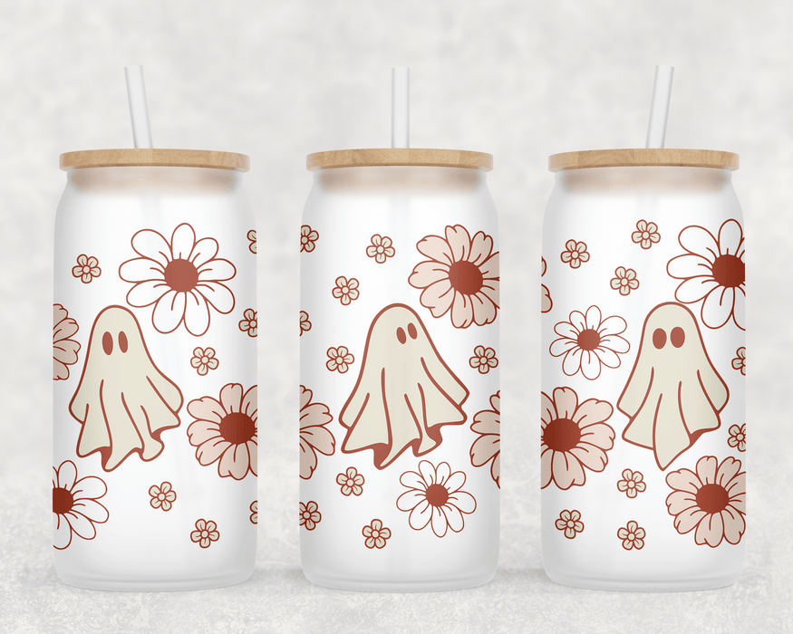 JOYSMITH TUMBLERS Boho Ghost Can Glass with Lid + Straw