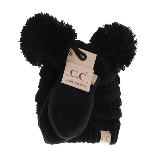 LF KIDS BEANIES Black BABY Solid Knit Double Pom C.C Beanie