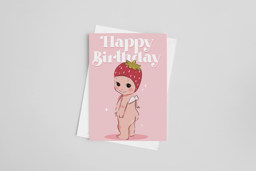 Happy Birthday Strawberry Angel Baby Greeting Card