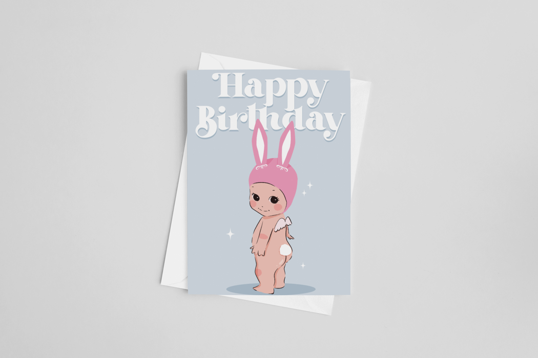 Happy Birthday Bunny Angel Baby Greeting Card