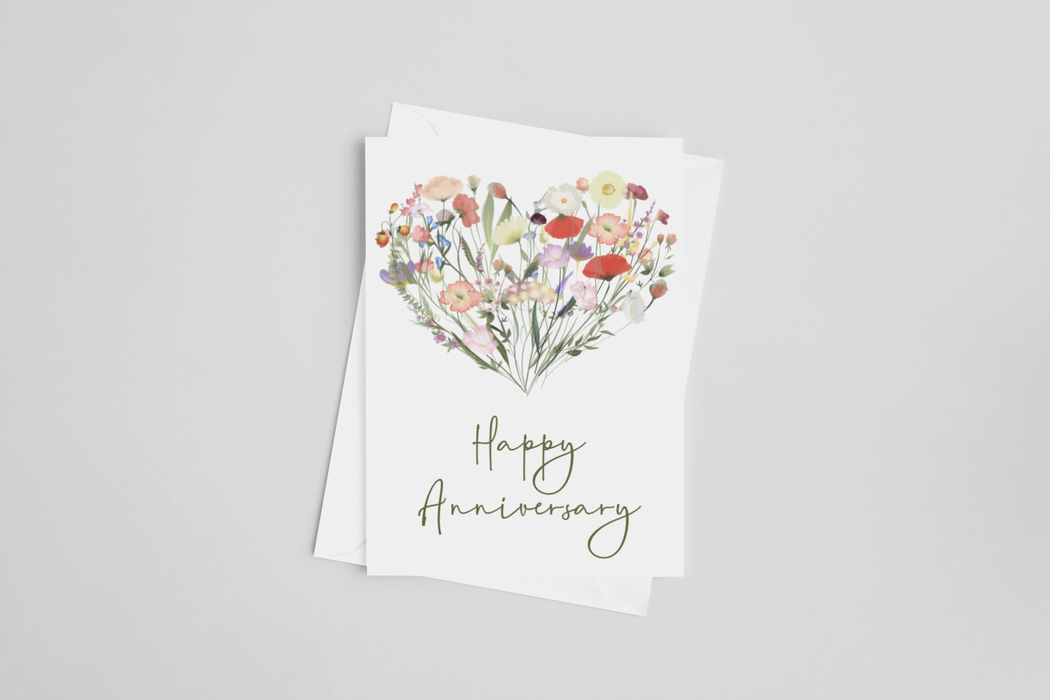 Happy Anniversary Floral Heart Greeting Card