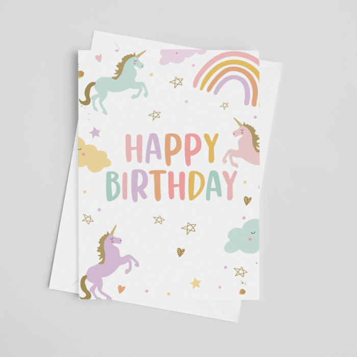 Happy Birthday Magical Rainbow Unicorn Greeting Card