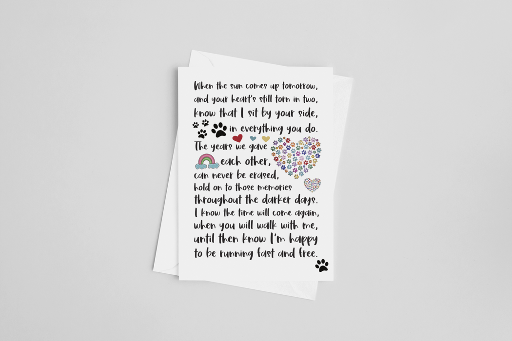 When the Sun Comes Up Tomorrow Pet Sympathy Greeting Card