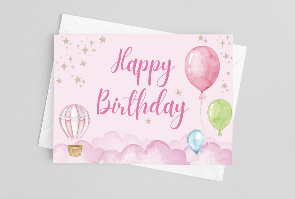 Happy Birthday Pink Air Balloon Greeting Card