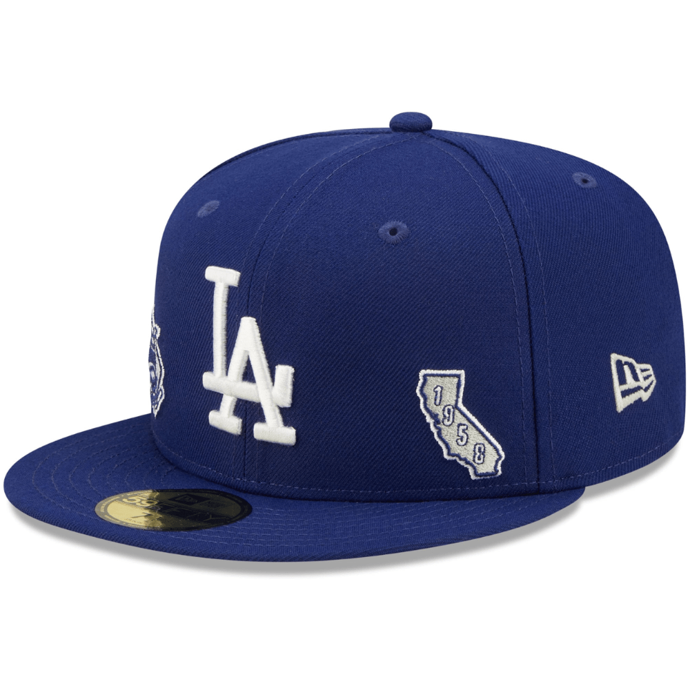 New Era LA Dodgers 59FIFTY White Name Logo Royal Hat Size 7 1/4