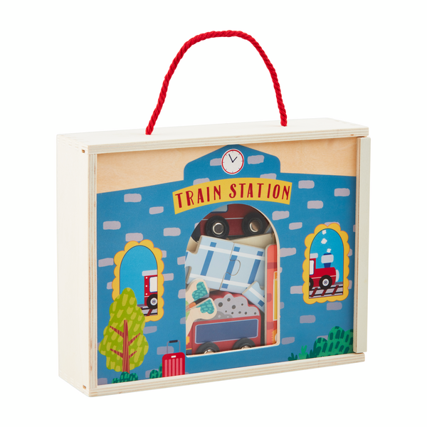 Wood Train Station Play Set